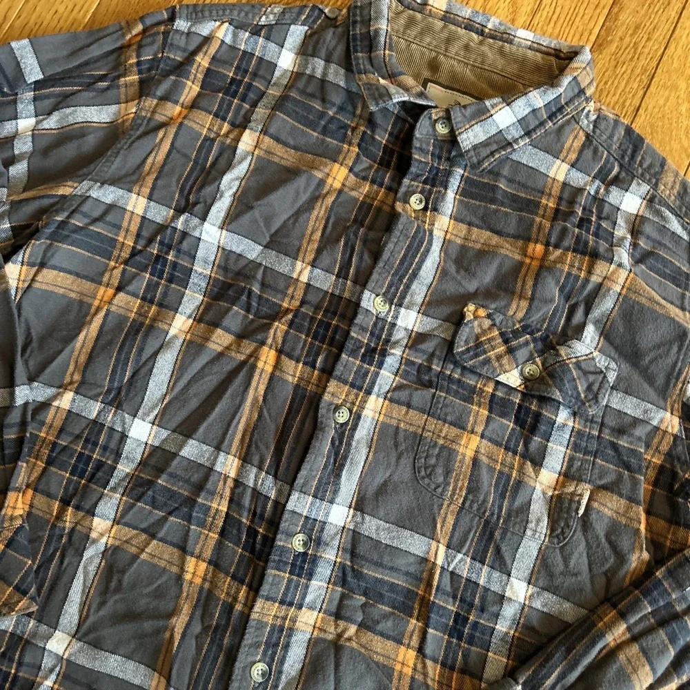 Legendary Whitetails Flannel Shirt‎ Men XL Grey Orange Plaid Corduroy Flip Cuffs